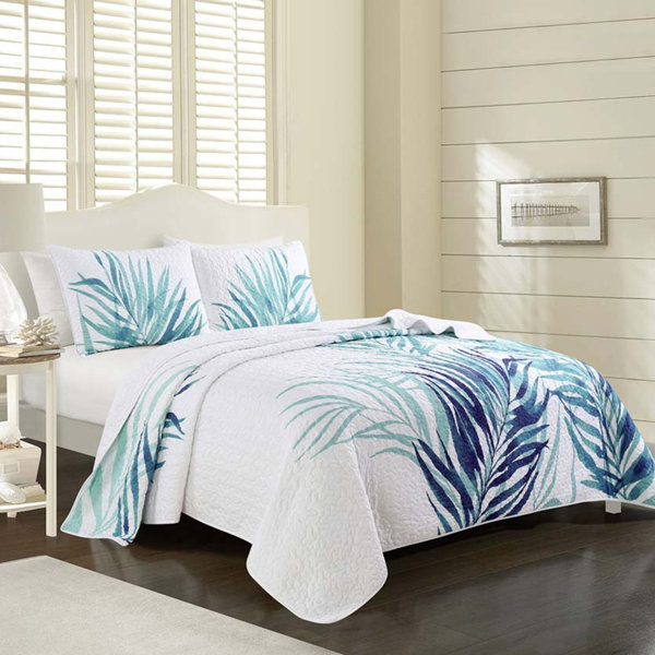 Bayou Breeze Harbin Tropical Palm Leaf White Microfiber Reversible